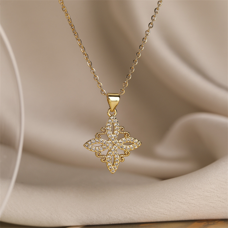 Ig Style Simple Style Cross Heart Shape Copper Plating Inlay Zircon Gold Plated Pendant Necklace display picture 4