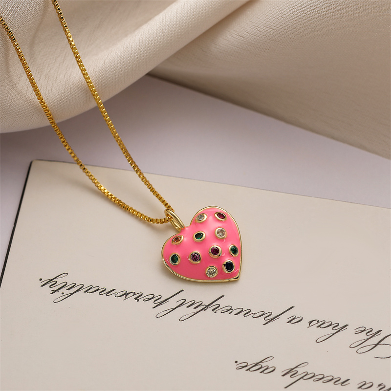Ig Style Simple Style Heart Shape Copper Gold Plated Zircon Pendant Necklace In Bulk display picture 5