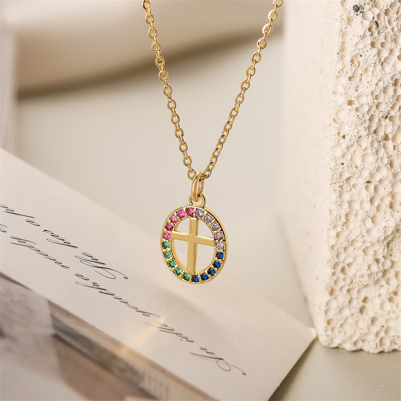 Ig Style Simple Style Cross Copper Plating Inlay Zircon Gold Plated Pendant Necklace display picture 7