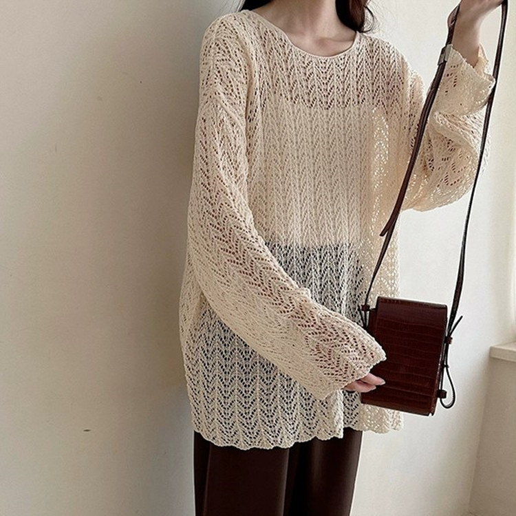 Women's Sweater Long Sleeve Sweaters & Cardigans Hollow Out Casual Solid Color display picture 15