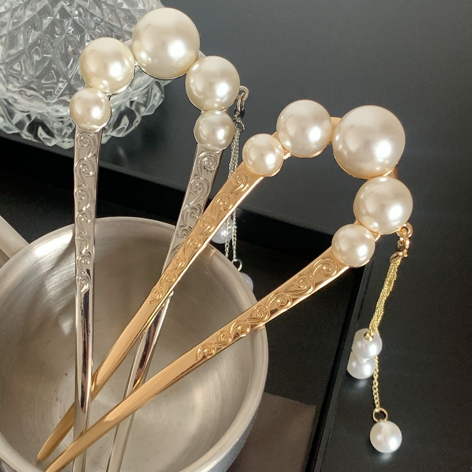 Elegant Classical Geometric Imitation Pearl Alloy Plating Hairpin display picture 4