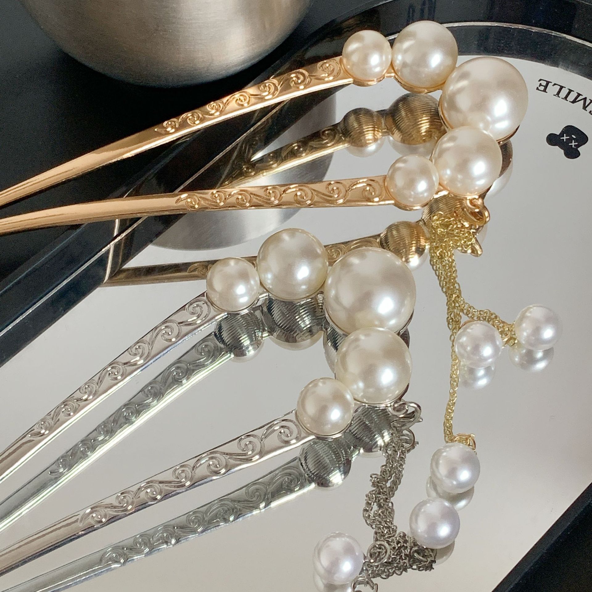 Elegant Classical Geometric Imitation Pearl Alloy Plating Hairpin display picture 9