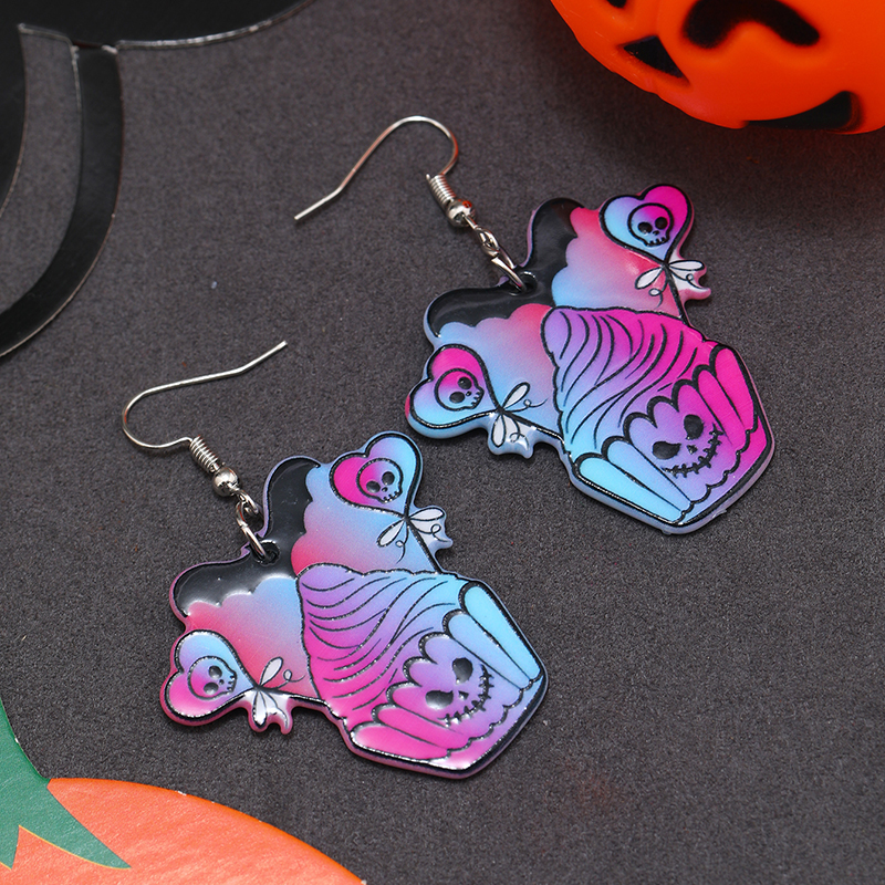 Wholesale Jewelry Retro Letter Skull Arylic Painted Drop Earrings display picture 5