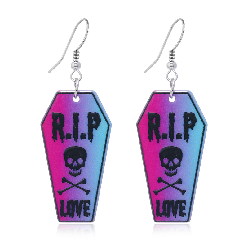 Wholesale Jewelry Retro Letter Skull Arylic Painted Drop Earrings display picture 8