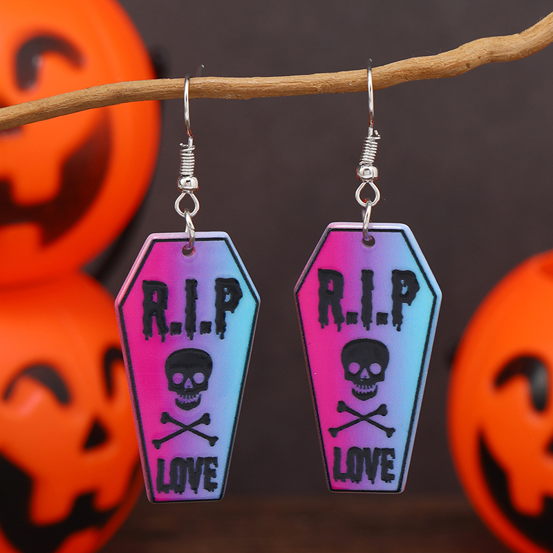 Wholesale Jewelry Retro Letter Skull Arylic Painted Drop Earrings display picture 9
