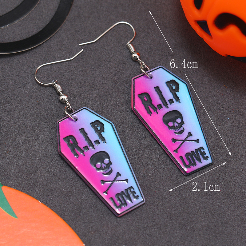 Wholesale Jewelry Retro Letter Skull Arylic Painted Drop Earrings display picture 10