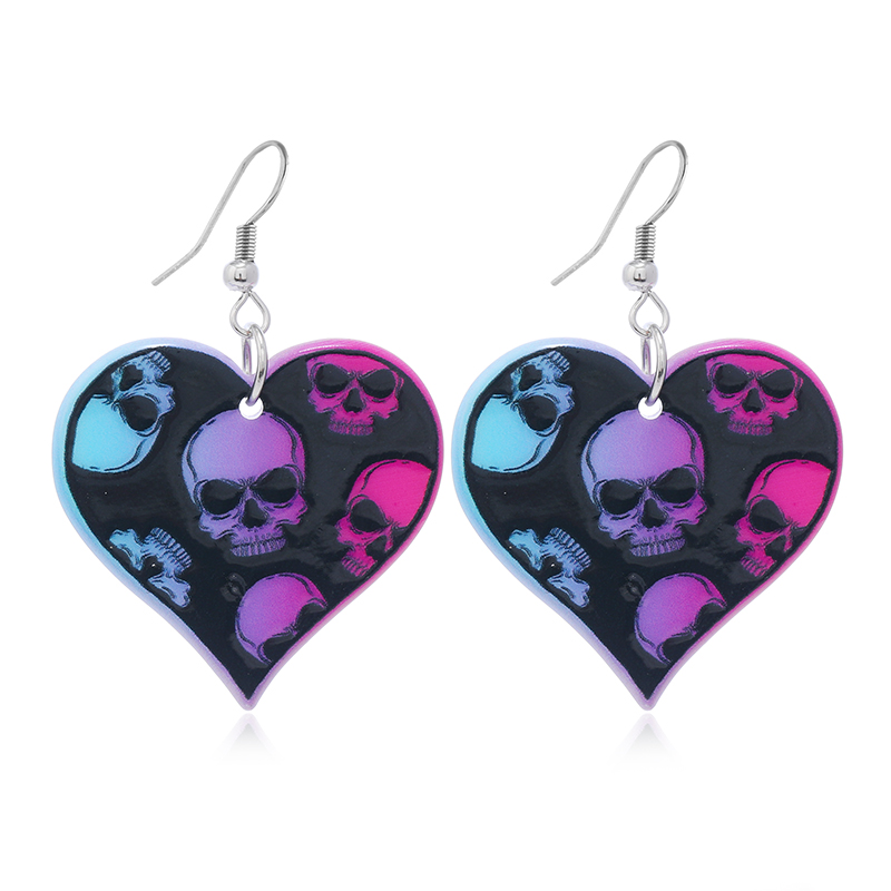 Wholesale Jewelry Retro Letter Skull Arylic Painted Drop Earrings display picture 18