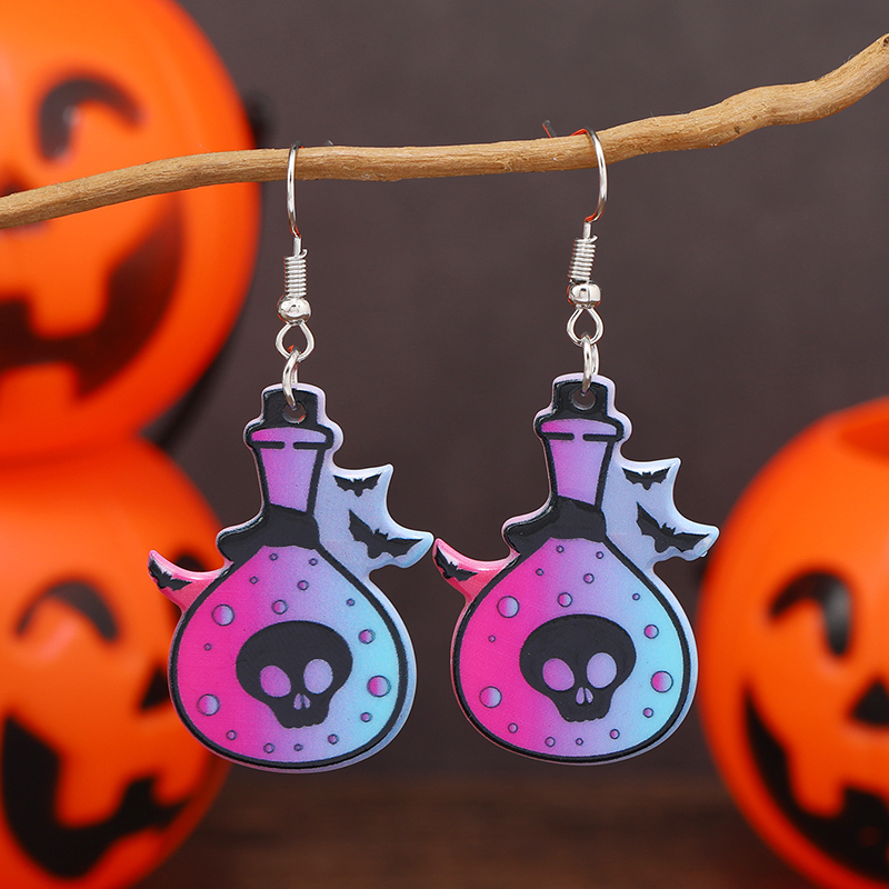 Wholesale Jewelry Retro Letter Skull Arylic Painted Drop Earrings display picture 29