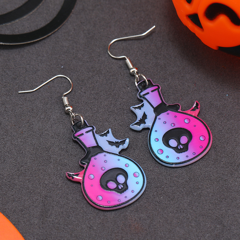 Wholesale Jewelry Retro Letter Skull Arylic Painted Drop Earrings display picture 30
