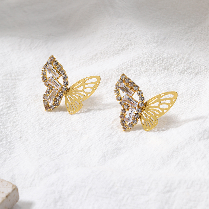 1 Pair Sweet Classic Style Butterfly Hollow Out Inlay Alloy Rhinestones Ear Studs display picture 2