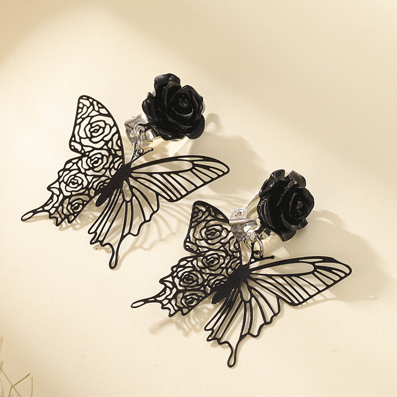 1 Pair Vintage Style Exaggerated Simple Style Rose Butterfly Hollow Out Alloy Ear Cuffs display picture 3