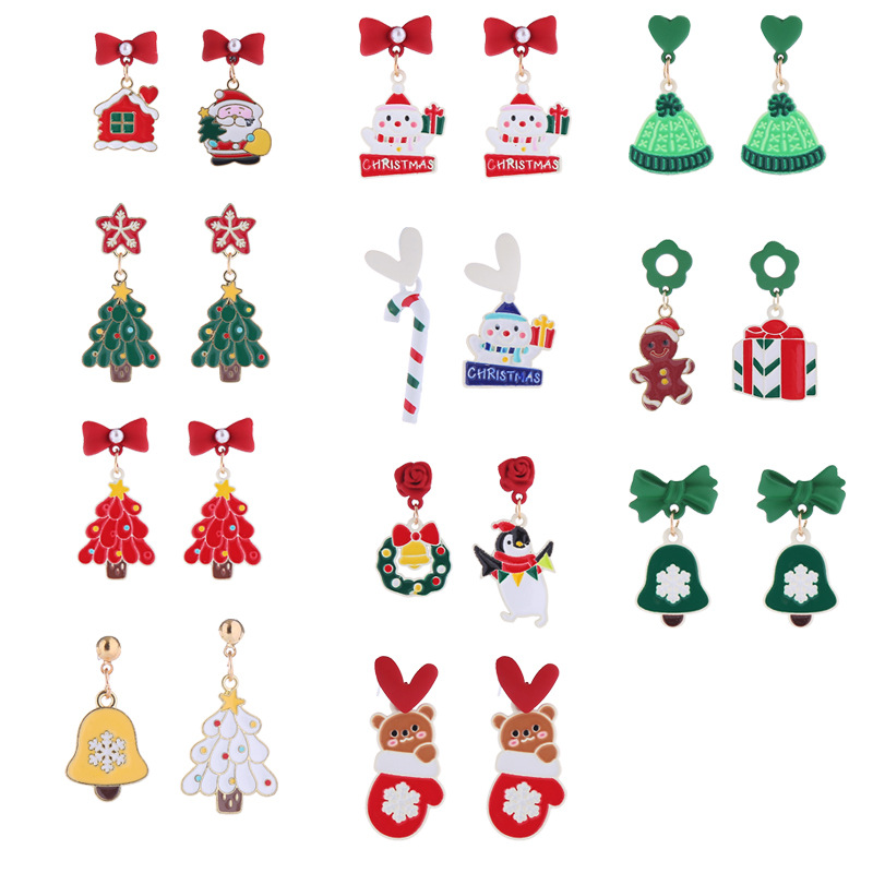 Wholesale Jewelry Cartoon Style Christmas Tree Santa Claus Alloy Plating Drop Earrings display picture 2