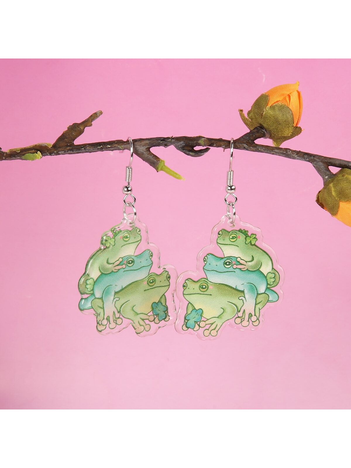 Wholesale Jewelry Funny Streetwear Frog Skull Arylic Zinc Alloy Drop Earrings display picture 1