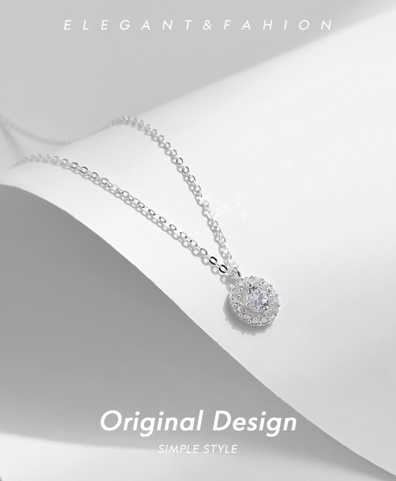 Ig Style Elegant Round Sterling Silver Rhodium Plated Zircon Necklace In Bulk display picture 1