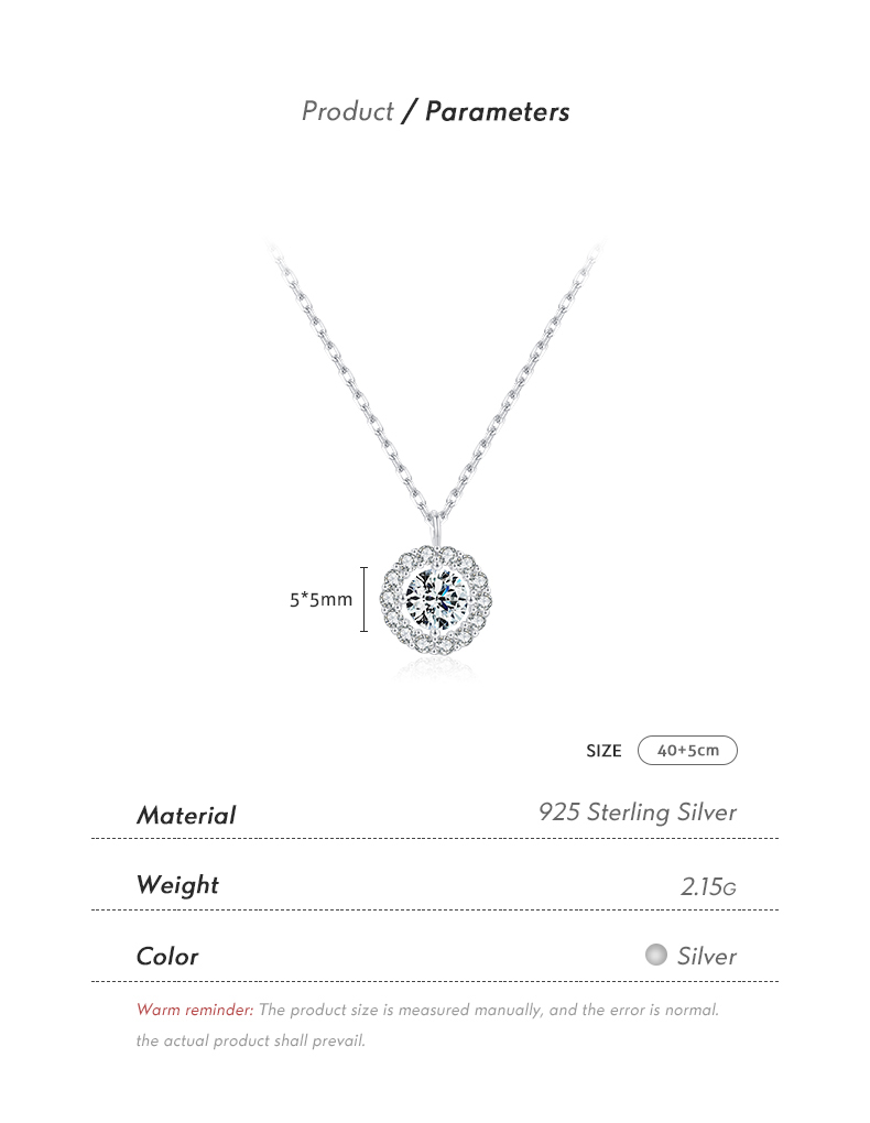 Ig-stil Elegant Runden Sterling Silber Überzogen Mit Rhodium Zirkon Halskette In Masse display picture 4