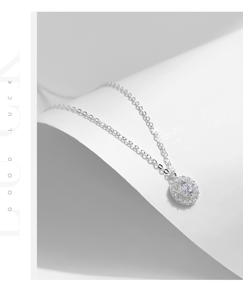 Ig Style Elegant Round Sterling Silver Rhodium Plated Zircon Necklace In Bulk display picture 6
