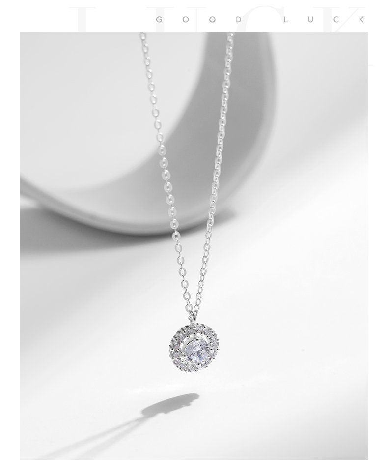 Ig Style Elegant Round Sterling Silver Rhodium Plated Zircon Necklace In Bulk display picture 7