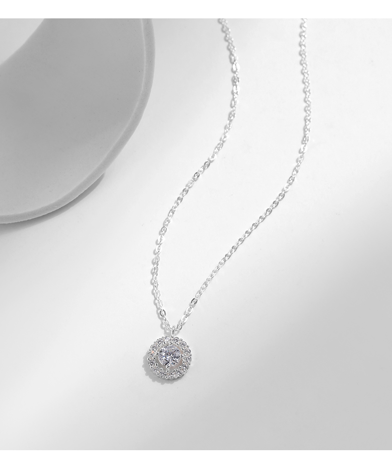 Ig Style Elegant Round Sterling Silver Rhodium Plated Zircon Necklace In Bulk display picture 8
