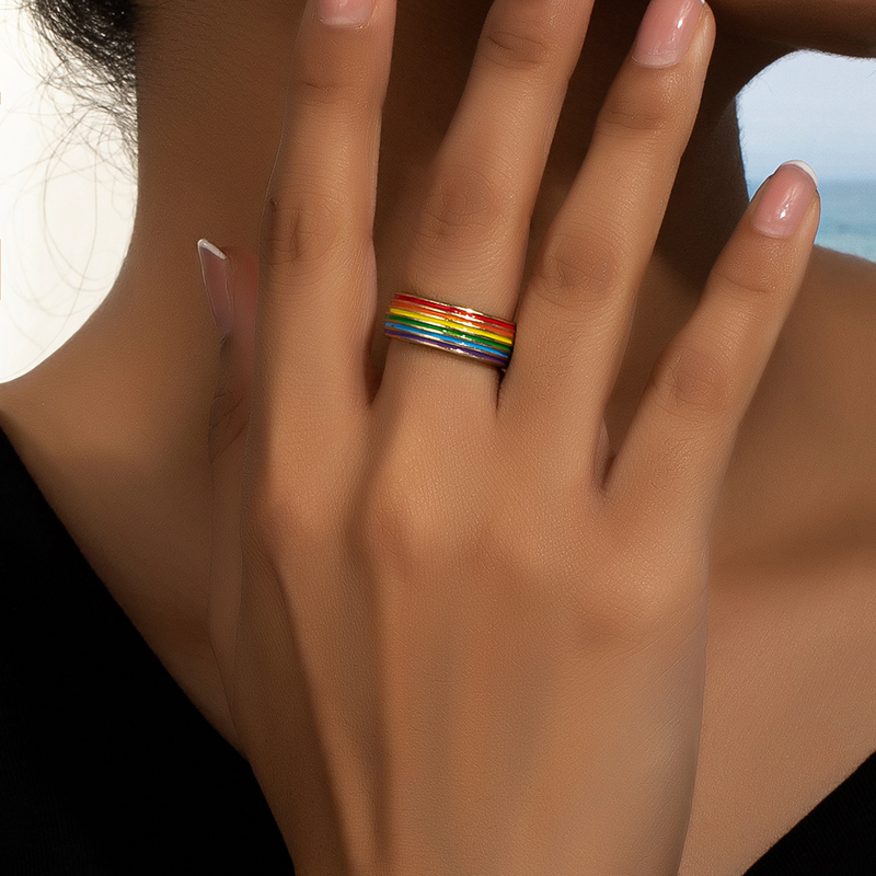 Retro Simple Style Rainbow Alloy Enamel Plating Women's Rings display picture 1