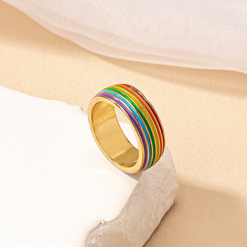 Retro Simple Style Rainbow Alloy Enamel Plating Women's Rings display picture 2