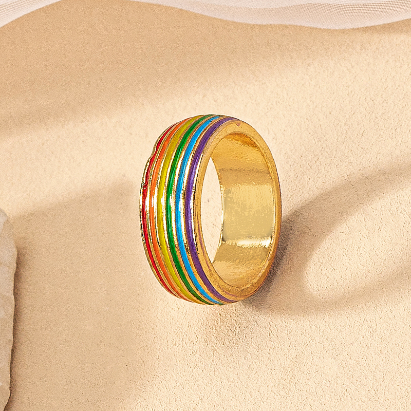 Retro Simple Style Rainbow Alloy Enamel Plating Women's Rings display picture 5