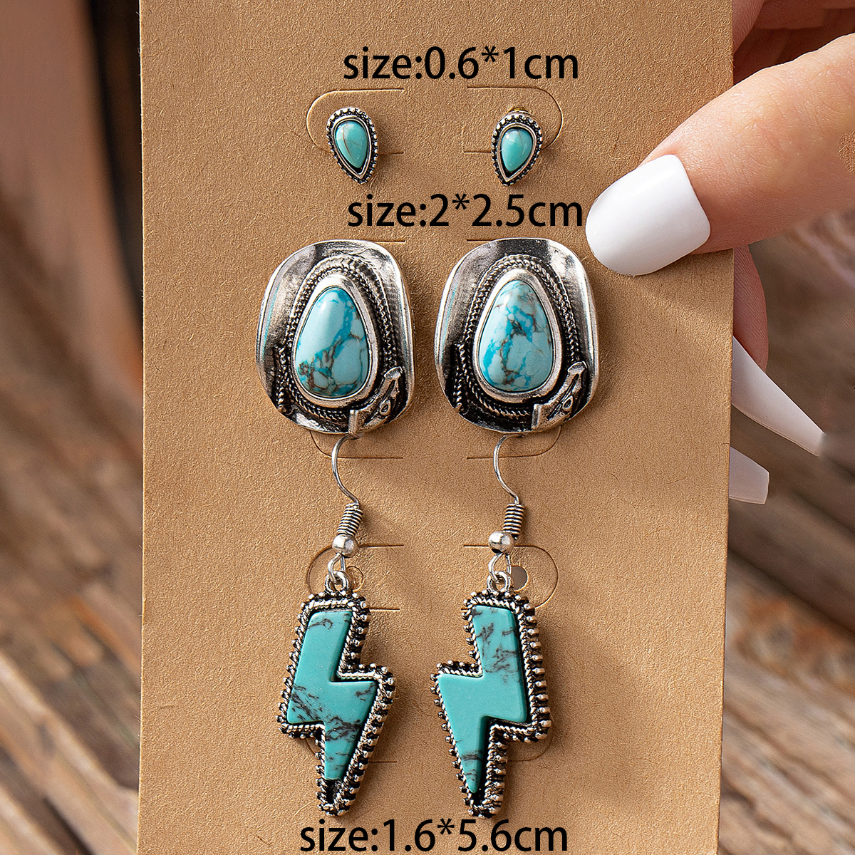 1 Set Retro Ethnic Style Lightning Inlay Alloy Turquoise Turquoise Drop Earrings display picture 3