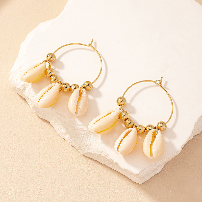 1 Pair Simple Style Shell Patchwork Alloy Drop Earrings display picture 3