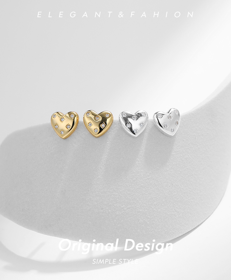 1 Pair Ig Style Elegant Sweet Heart Shape Plating Inlay Sterling Silver Zircon Rhodium Plated Ear Studs display picture 1