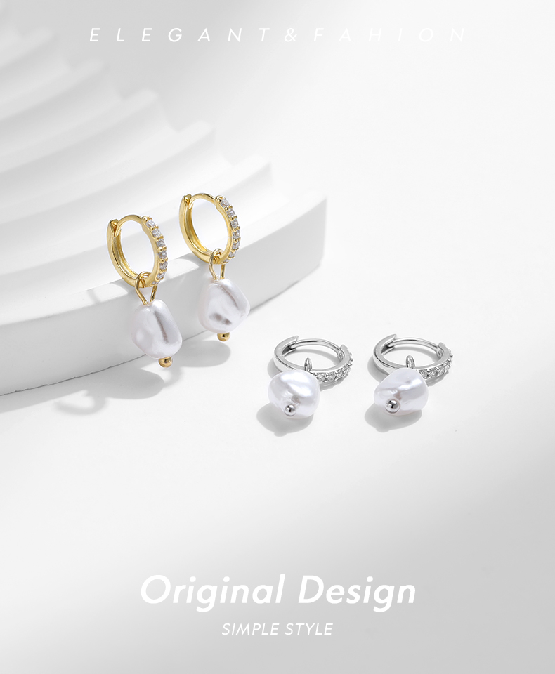 1 Pair Ig Style Elegant Sweet Irregular Plating Inlay Sterling Silver Pearl 14k Gold Plated Rhodium Plated Hoop Earrings display picture 1