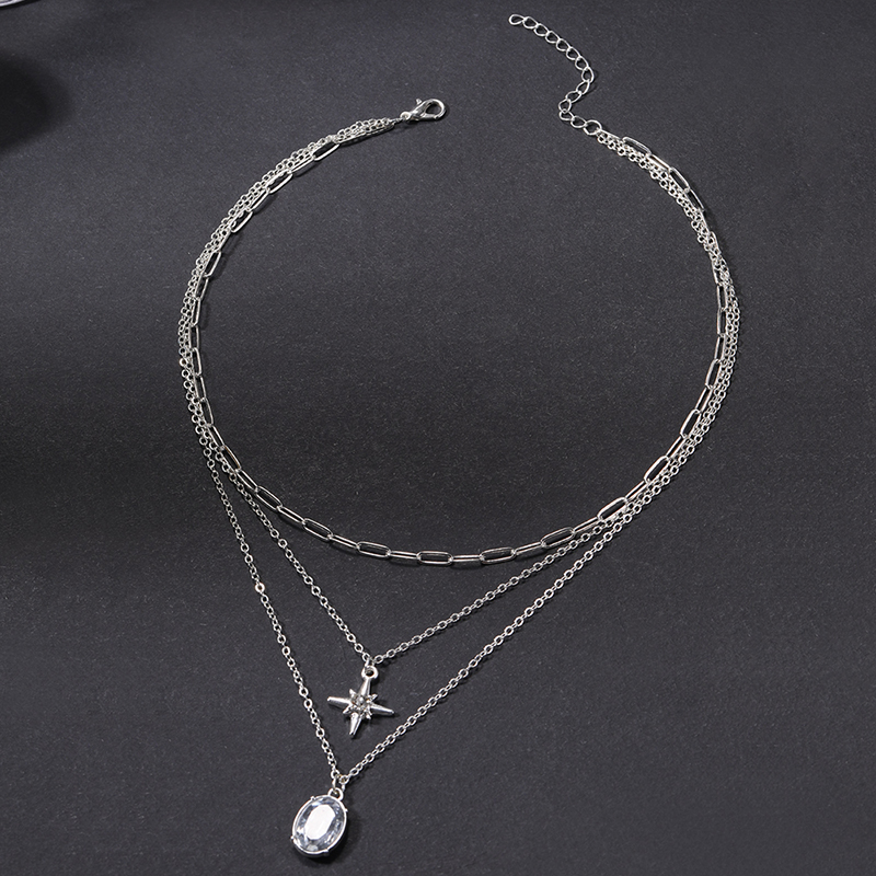Einfacher Stil Pendeln Stern Oval Strasssteine Legierung Großhandel Dreilagige Halskette display picture 3