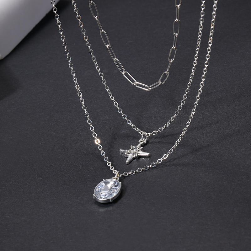 Simple Style Commute Star Oval Rhinestones Alloy Wholesale Three Layer Necklace display picture 2