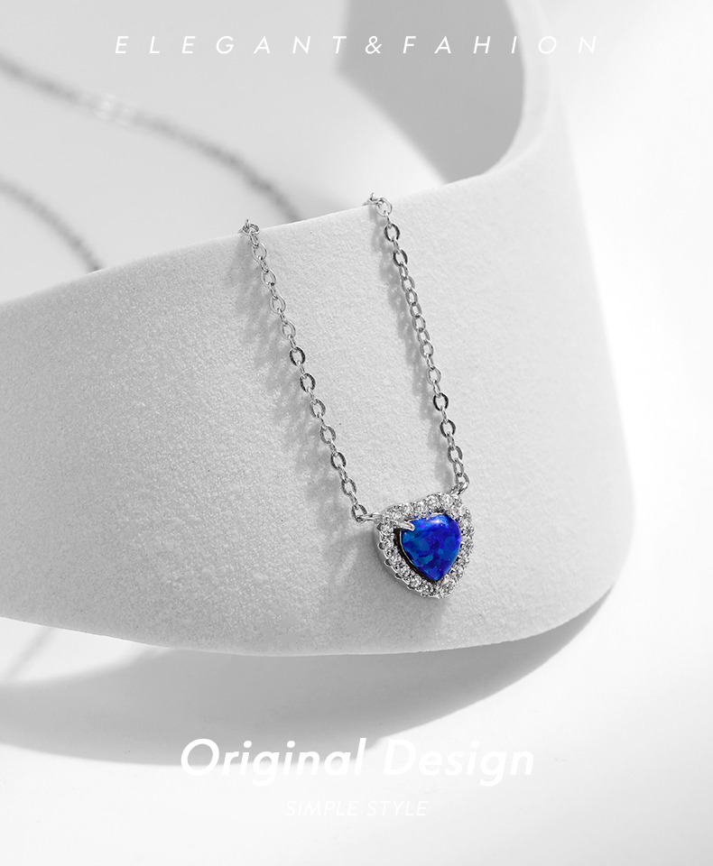 Ig Style Elegant Commute Heart Shape Sterling Silver Rhodium Plated Opal Necklace In Bulk display picture 1