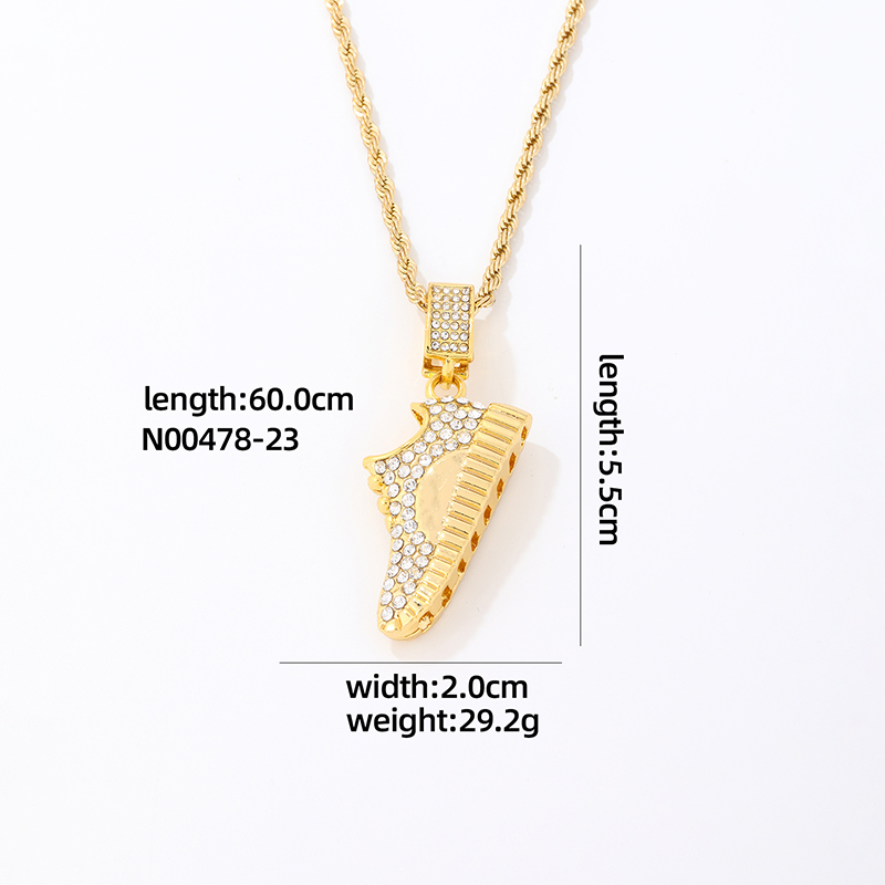 Hip-Hop Vintage Style Rock Shoe 304 Stainless Steel Copper Plating Inlay Zircon K Gold Plated Rhodium Plated Men's Pendant Necklace display picture 3