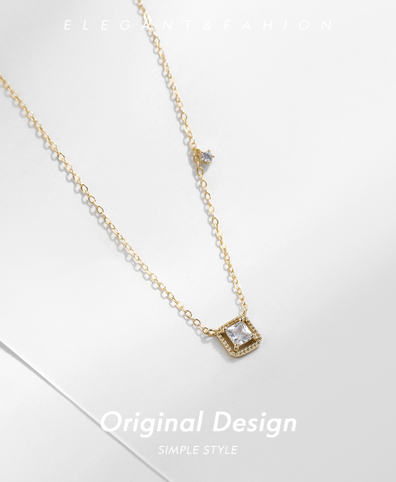 Ig Style Commute Square Sterling Silver Rhodium Plated Zircon Necklace In Bulk display picture 1