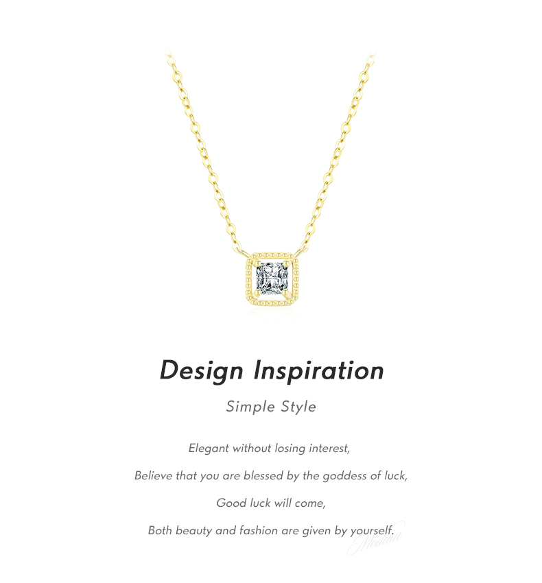 Ig Style Commute Square Sterling Silver Rhodium Plated Zircon Necklace In Bulk display picture 2