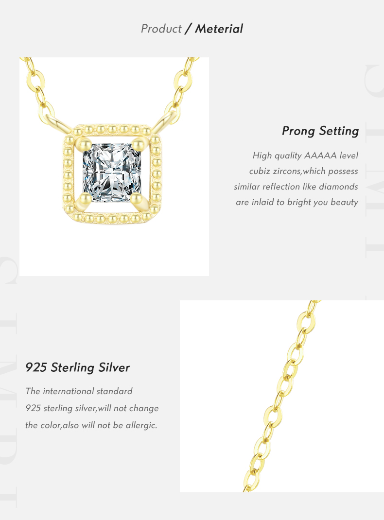 Ig Style Commute Square Sterling Silver Rhodium Plated Zircon Necklace In Bulk display picture 3