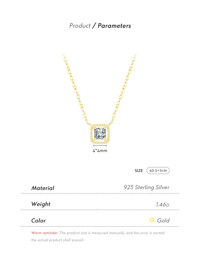 Ig Style Commute Square Sterling Silver Rhodium Plated Zircon Necklace In Bulk display picture 4