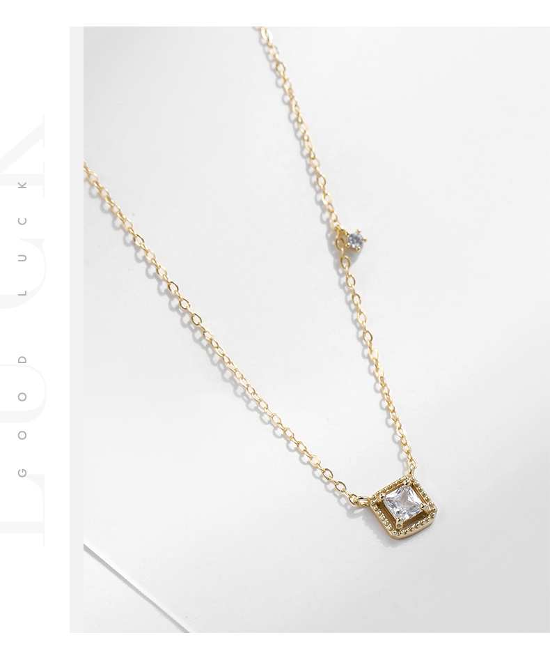 Ig Style Commute Square Sterling Silver Rhodium Plated Zircon Necklace In Bulk display picture 6