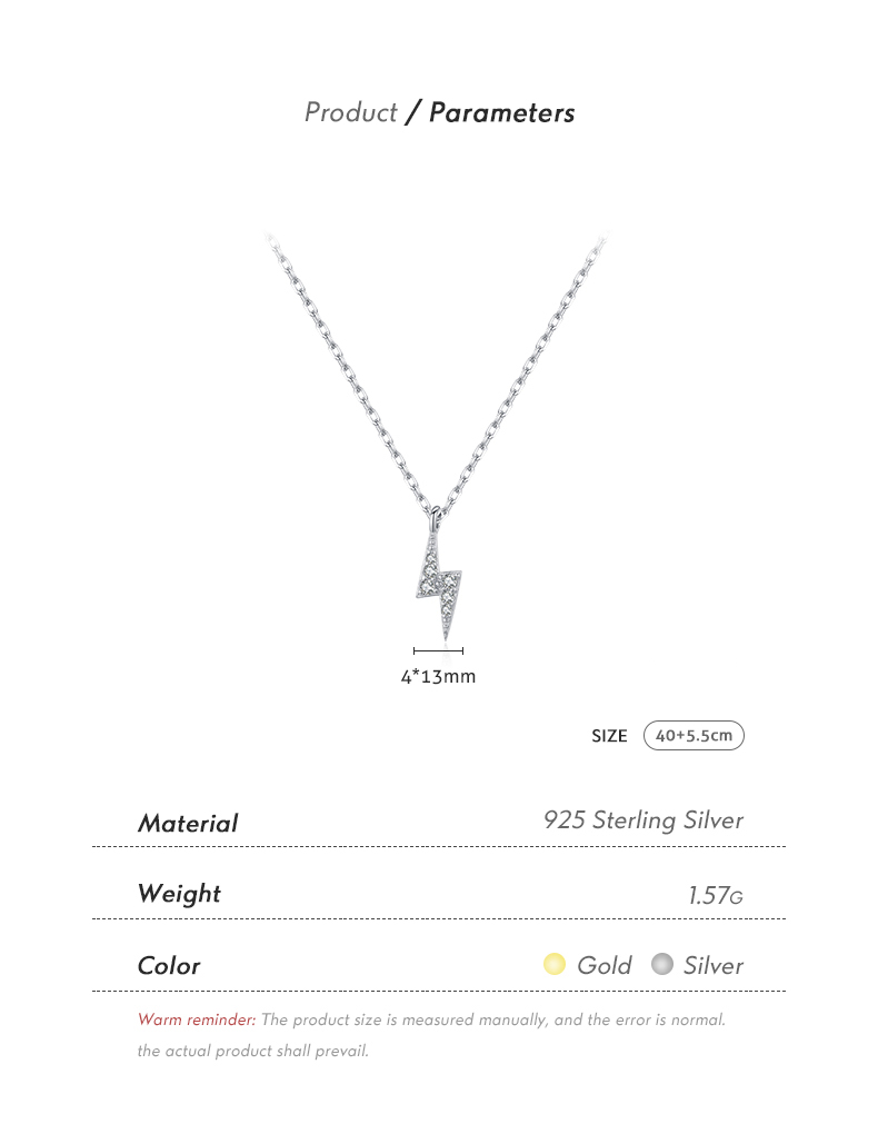 Ig Style Simple Style Commute Lightning Sterling Silver 14k Gold Plated Rhodium Plated Zircon Necklace In Bulk display picture 4