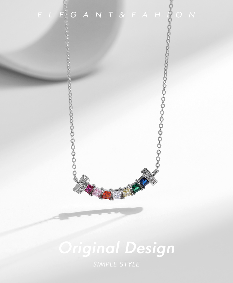 Ig Style Commute Colorful Sterling Silver Rhodium Plated Zircon Necklace In Bulk display picture 1