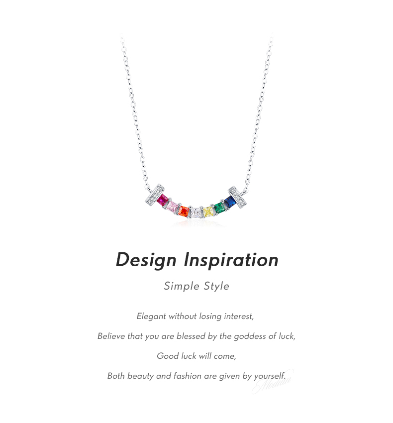 Ig Style Commute Colorful Sterling Silver Rhodium Plated Zircon Necklace In Bulk display picture 2