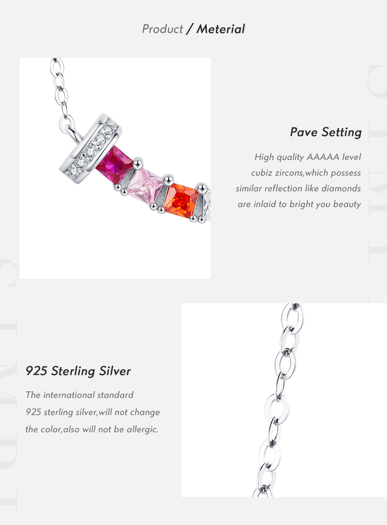 Ig Style Commute Colorful Sterling Silver Rhodium Plated Zircon Necklace In Bulk display picture 3