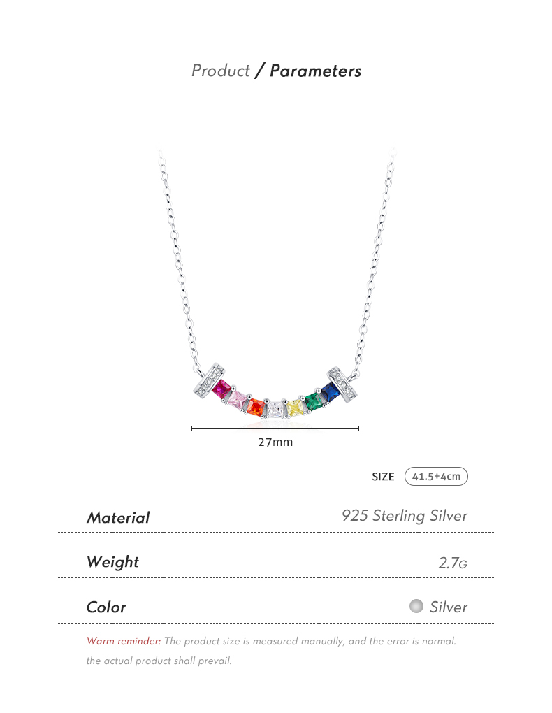 Ig Style Commute Colorful Sterling Silver Rhodium Plated Zircon Necklace In Bulk display picture 4