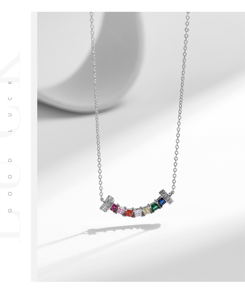 Ig Style Commute Colorful Sterling Silver Rhodium Plated Zircon Necklace In Bulk display picture 6
