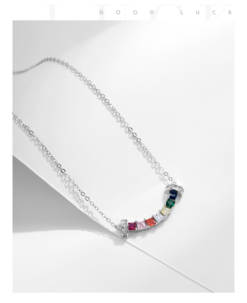 Ig Style Commute Colorful Sterling Silver Rhodium Plated Zircon Necklace In Bulk display picture 7