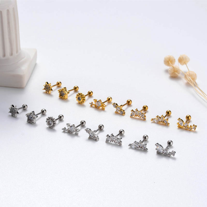 1 Piece Sweet Simple Style Pentagram Flower Butterfly Plating Inlay Copper Zircon Cartilage Earrings display picture 2
