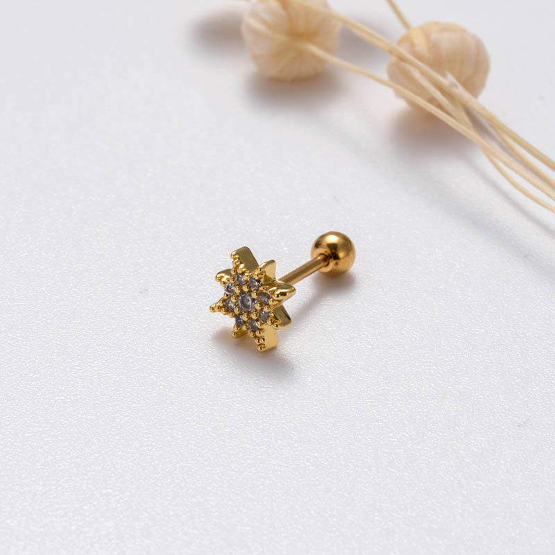1 Piece Sweet Simple Style Pentagram Flower Butterfly Plating Inlay Copper Zircon Cartilage Earrings display picture 3