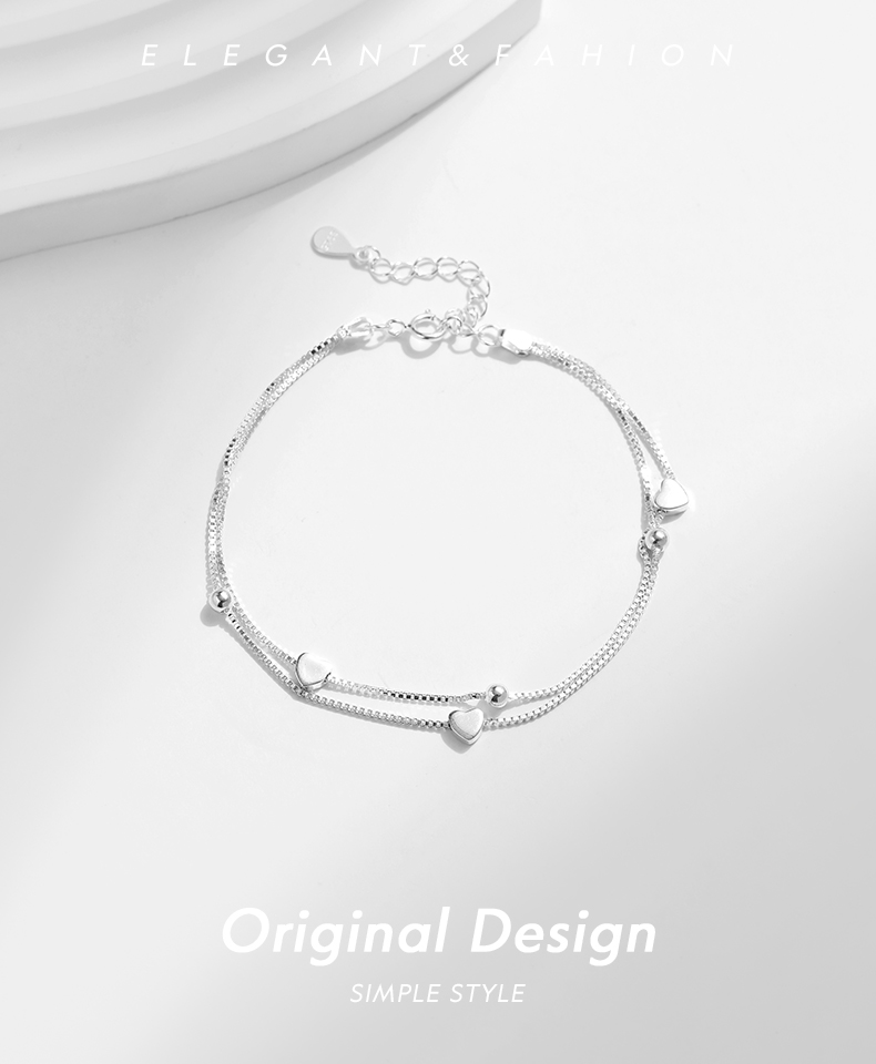 Ig Style Sweet Simple Style Heart Shape Sterling Silver Rhodium Plated Bracelets In Bulk display picture 1
