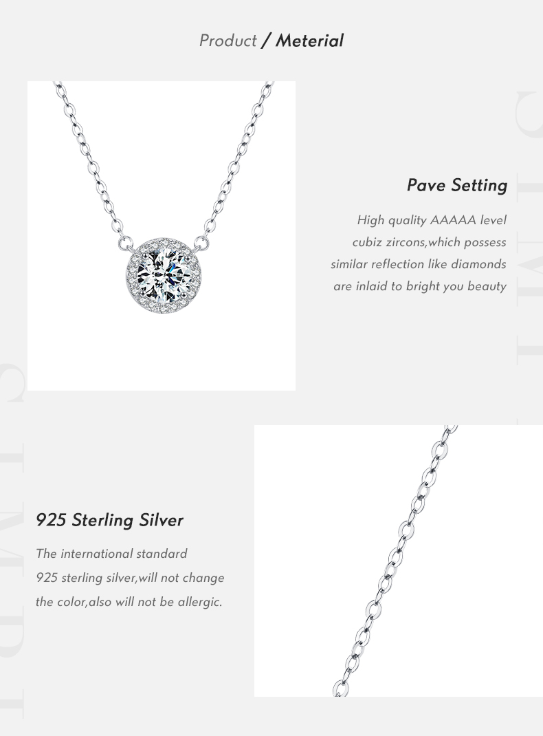 Ig Style Shiny Round Sterling Silver Rhodium Plated Zircon Necklace In Bulk display picture 3