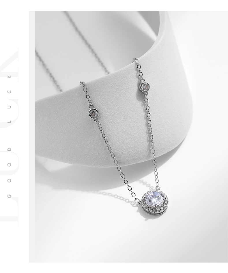 Ig Style Shiny Round Sterling Silver Rhodium Plated Zircon Necklace In Bulk display picture 6